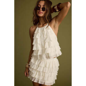 12th Tribe Dayana Ivory Ruffle Mini Skirt Size MM
